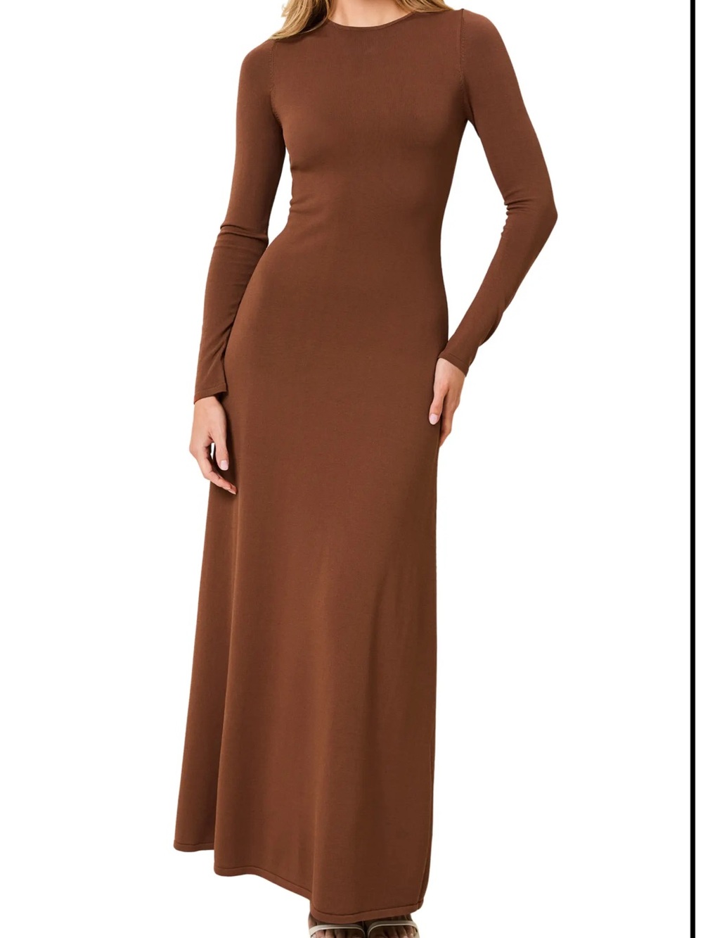 Solid & Striped Long Sleeve Brown Maxi Dress - Sleek Fit